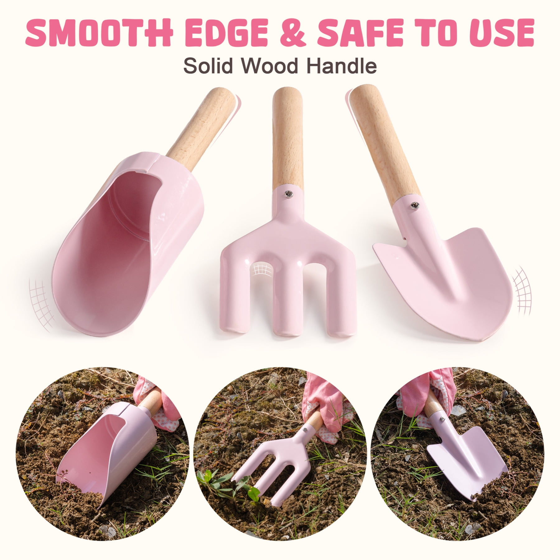 ROBUD Kids Gardening Set, 10 PCS Bow Theme Garden Tools with Shovel, fork, Sand-digging tools, Hat, Storage Bag, Apron, Waterproof Gloves– Educational Outdoor Toy Gift for Girls and Toddlers (Pink)