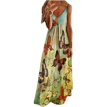 

asdoklhq Maternity Dress Women s Summer Fashion Printed V-Neck Sleeveless Suspenders Pullover Dress