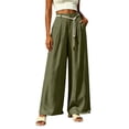 thumbnail image 5 of Women's Cotton Linen Loose Fit Pants for Women with Pockets, Mid Elastic Waist Straight Leg, Casual Soft Lightweight, Business Lounge Beach Summer, Womens Trousers | VerBelle,Army Green L, 5 of 7