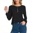 thumbnail image 4 of Gfyviroh Women's Casual Tops Lightweight Slim Long Sleeve Button Tshirts Solid Color Crewneck Pullover Tops, 4 of 9