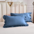 thumbnail image 5 of DNG Creations 1 Piece Vintage Ruffle Duvet Cover 100% Egyptian Cotton, 800 Threads Count - With Zipper & Corner Ties ( Oversized Queen - Solid Medium Blue ), 5 of 7