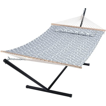 SUNCREAT Double Hammock with Stand Included， Outdoor Portable Hammock with Stand， Blue