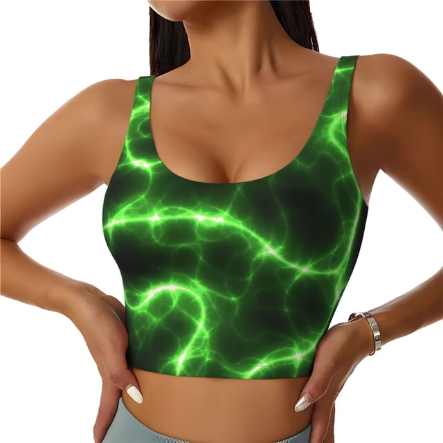 Balery Green Lightning Sujetadores deportivos con espalda cruzada para mujer, acolchados, sin costuras, de alto impacto, ideales para yoga, gimnasio, entrenamiento y fitness.-