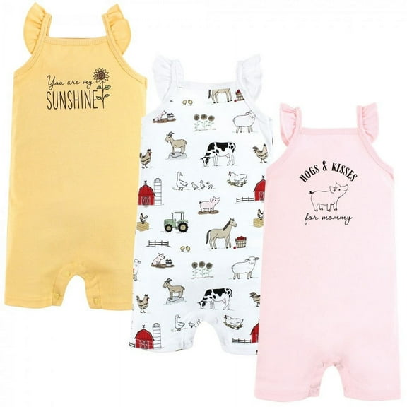 Hudson Baby Infant Girl Cotton Rompers, Hogs And Kisses, 0-3 Months