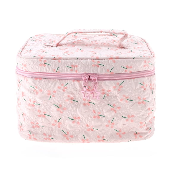 Unique Bargains 1 Pc Women Floral Large Square Makeup Bag for Travel Vacation Pink Polyester
