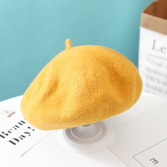 Solid Color Wool Beret for Little Girls, Warm Artist Beret Hats Beanie Cap for Children Daily Using Photography Prop