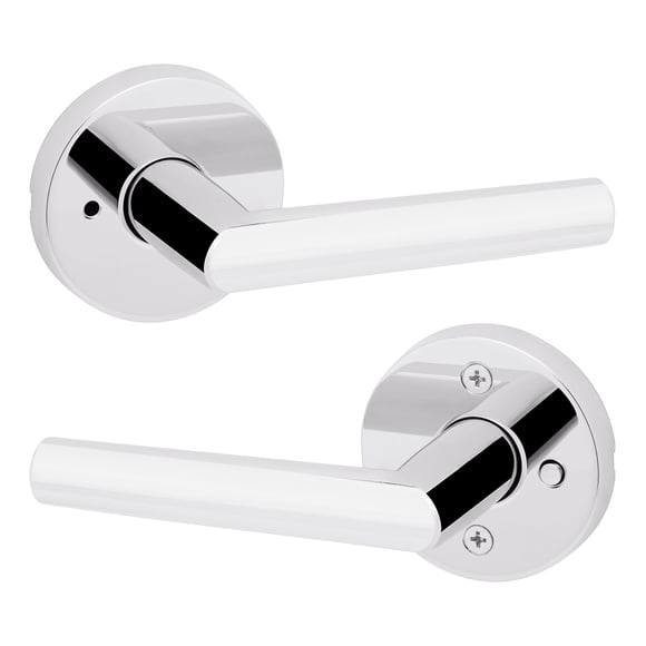 Kwikset Milan Interior Privacy Door Handle with Lock, Door Lever for Bathroom and Bedroom, Polished Chrome Reversible Keyless Push Button Lock Door L