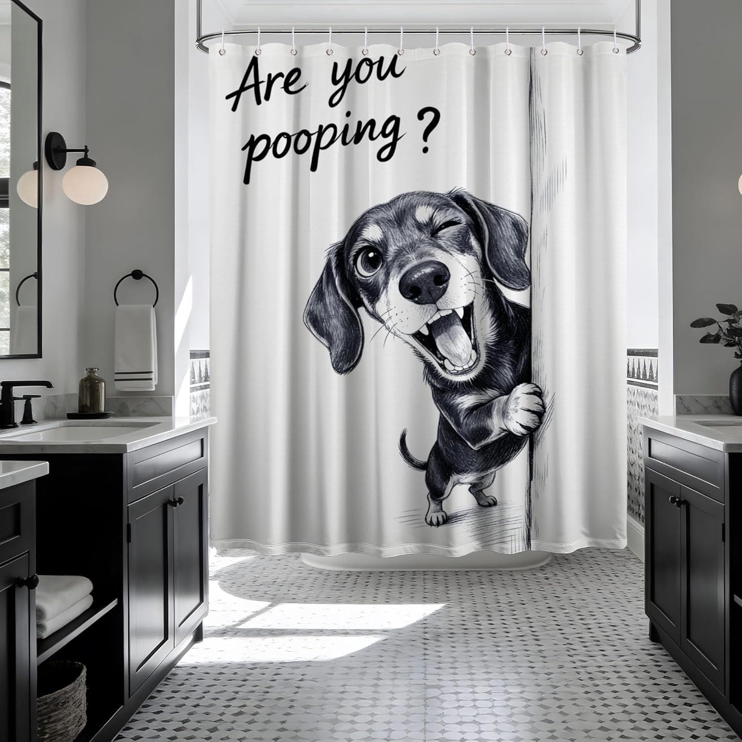 Funny Dachshund Shower Curtain are You Pooping Cute Dog Shower Curtains for Bathroom Decor Sets, Waterproof Cloth Fabric with Hooks, 36 x 72 Inch