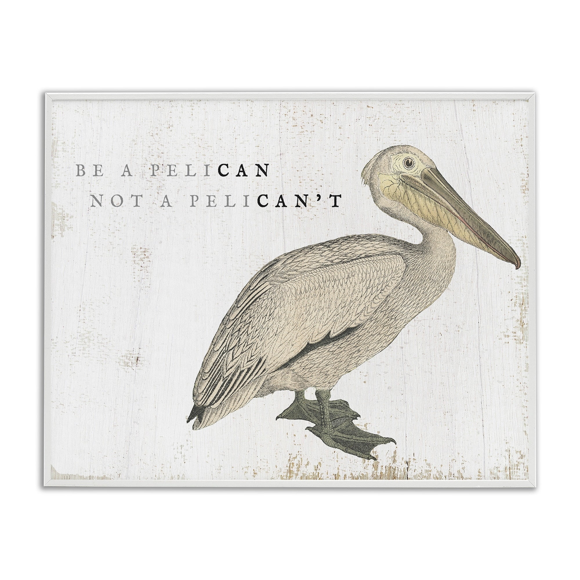 Stupell Industries Be Pelican not Pelican't Funny Beach Phrase Pun Graphic Art White Framed Art Print Wall Art, 20x16, by Daphne Polselli
