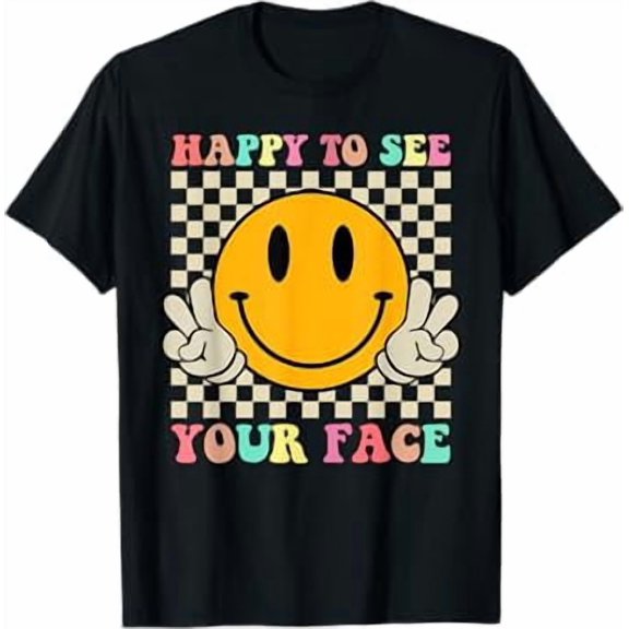 Happy To See Your Face Hippie Smile Back To School Teachers T-Shirt
