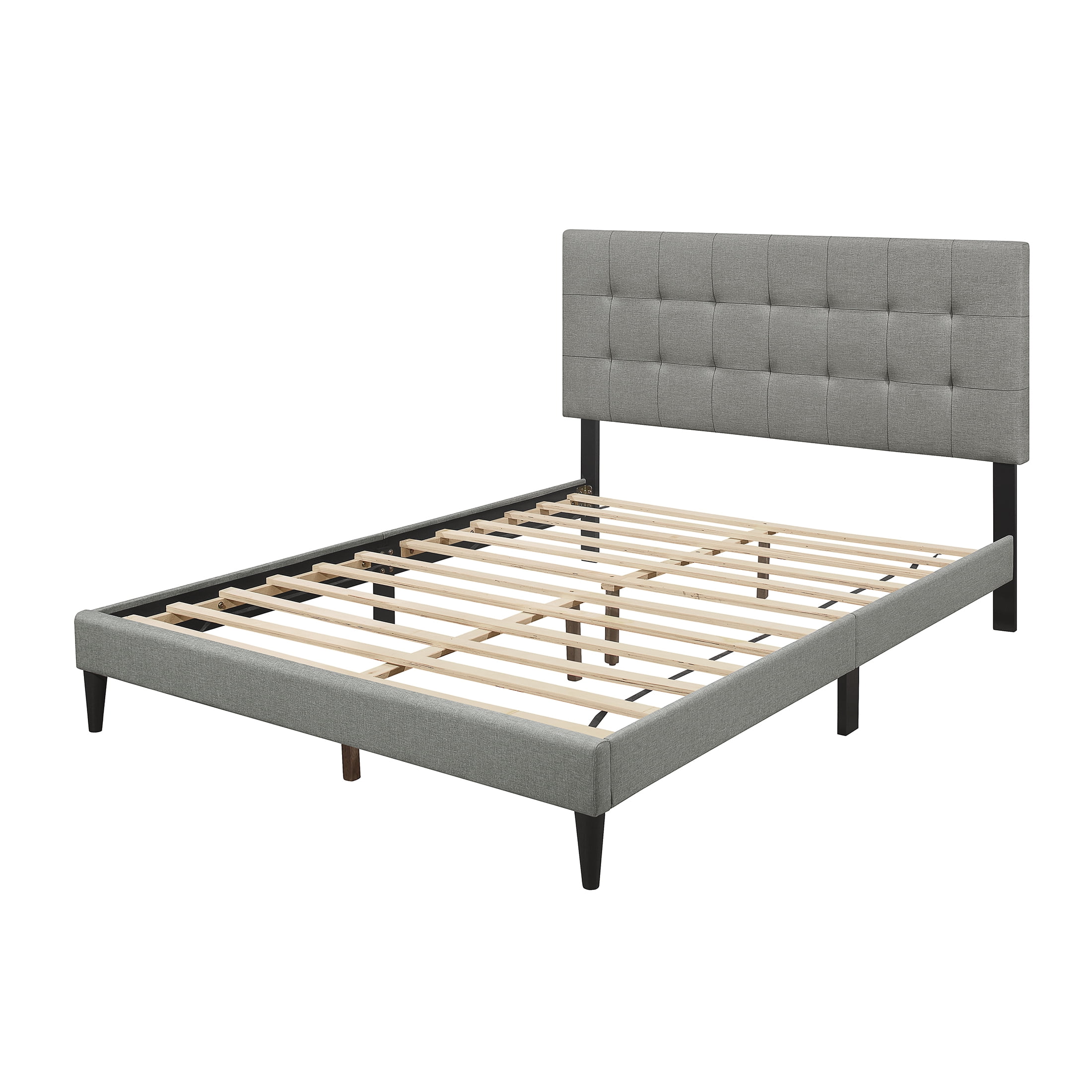 Castle Place Classic Linen Upholstered Full Platform Bed, Light Grey