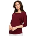 thumbnail image 4 of Made by Johnny Women's Boat Neck 3/4 Sleeve Draped Dolman Top with Side Shirring Premium Shirt XS WINE, 4 of 6