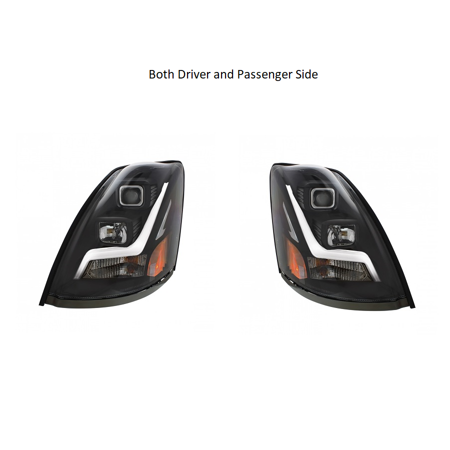 Volvo Headlight - 2004+ Volvo VN/VNL Blackout Projection Headlight w/ LED Position Light Bar-Set