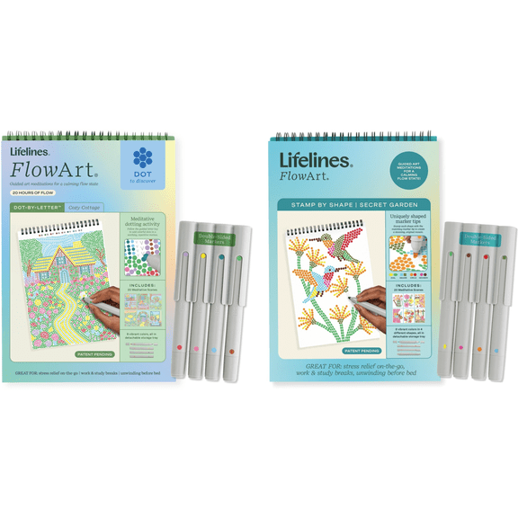 Lifelines FlowArt 2-Pack: Dot-By-Letter, Cozy Cottage and Stamp-By-Shape, Secret Garden