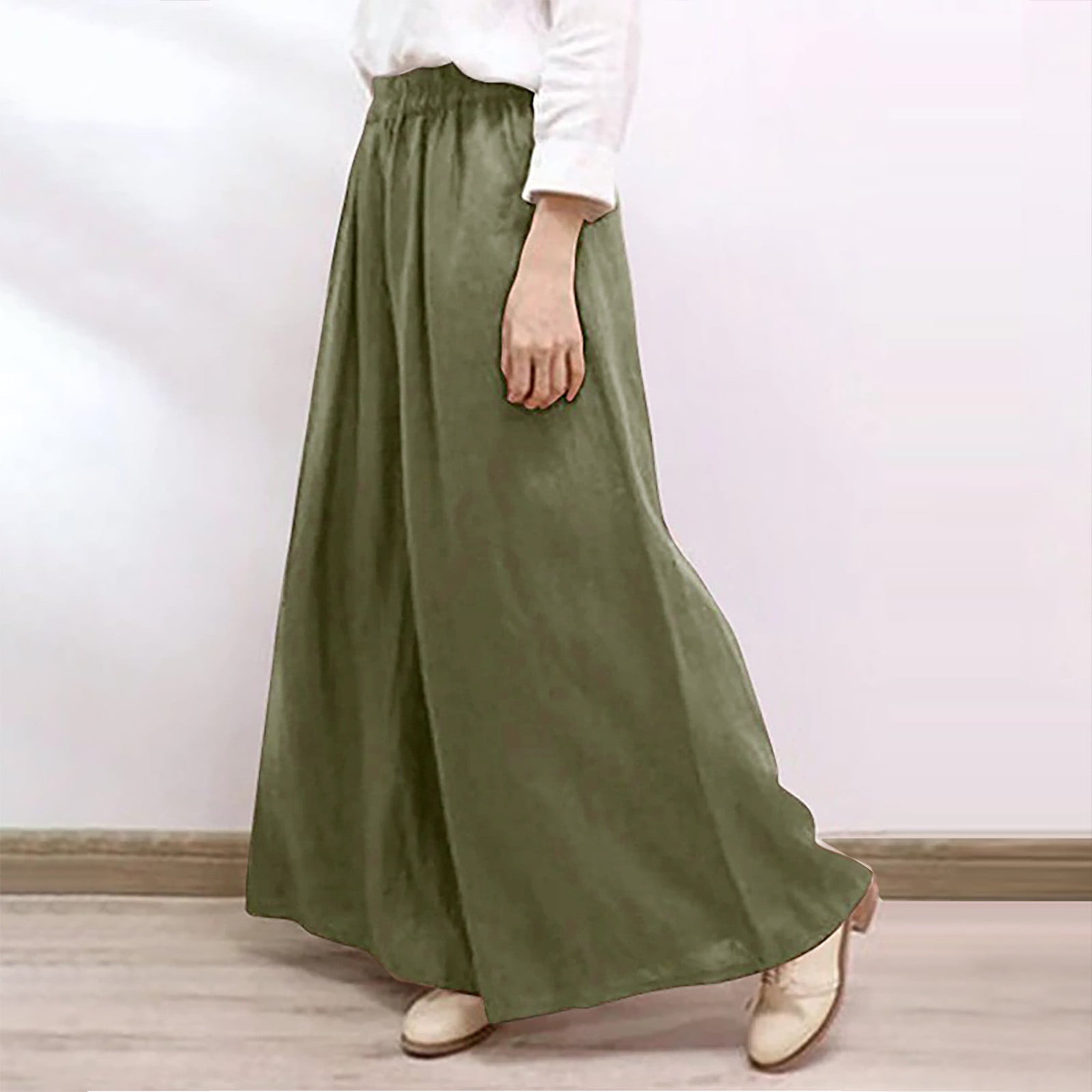 Wyongtao Dress Pants Women Women's Casual Wide Leg High Waisted Trousers  Spring and Autumn Solid Color Straight Long Pants Khaki M 