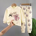 thumbnail image 2 of NOLDARES 2 Piece Infant Toddler Winter Outfits Set Long Sleeve Print Pattern Pullover Top Round Neck Elastic Waist Sweatpants Warm Clothes Size:3-4 Y,Beige, 2 of 4