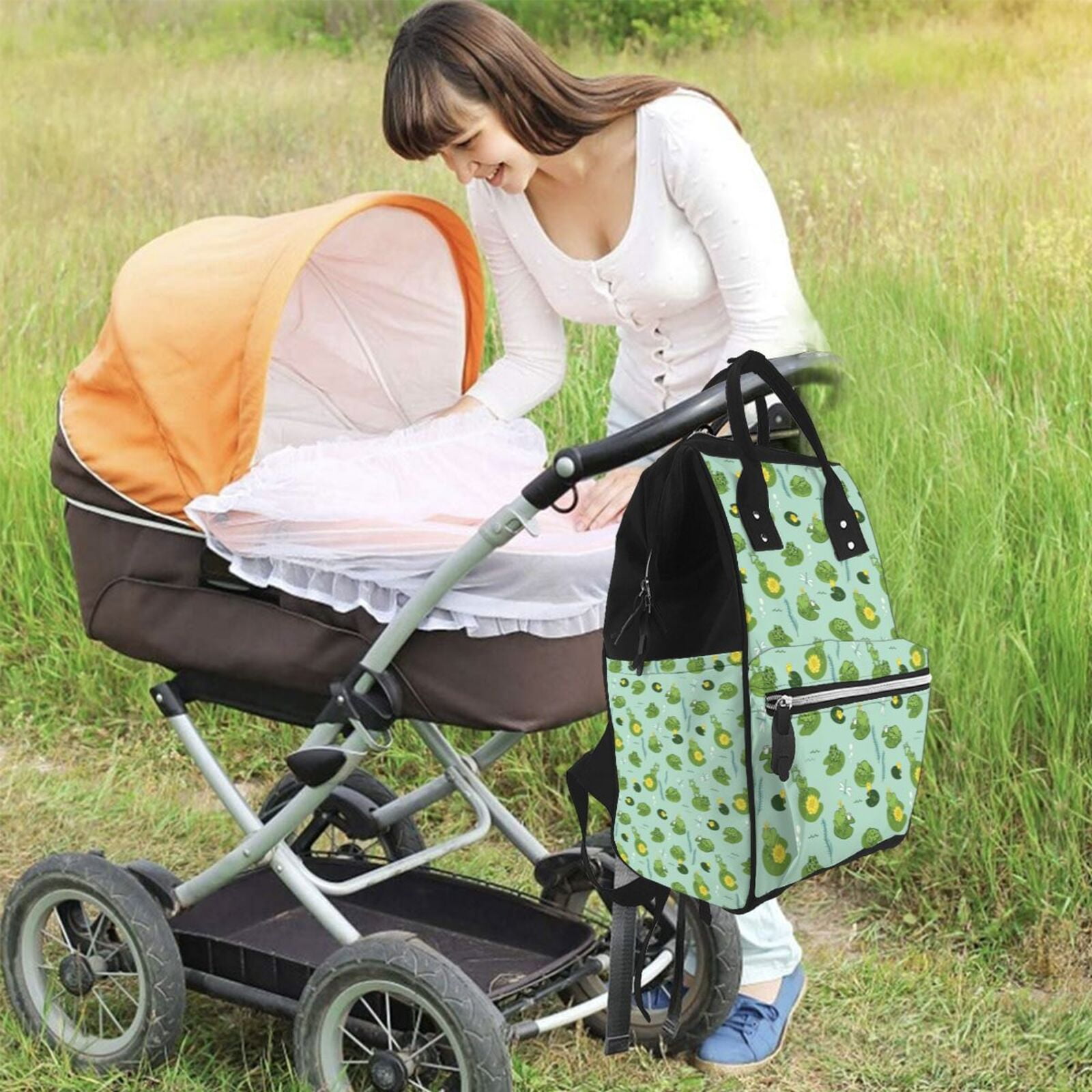Fuzoiu Froggs In The Lake Print Diaper Bag Backpack,Baby Essentials Travel Tote,Multi function Waterproof Diaper Bag, Travel Essentials Baby Bag - Unisex