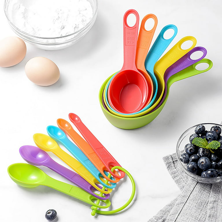 Christmas Holiday Savings 2023! Qtocio Kitchen Gadgets, 12pcs Colorful Measuring Cup and Spoon Set Stackable Measuring Cup Nested Plastic Measuring