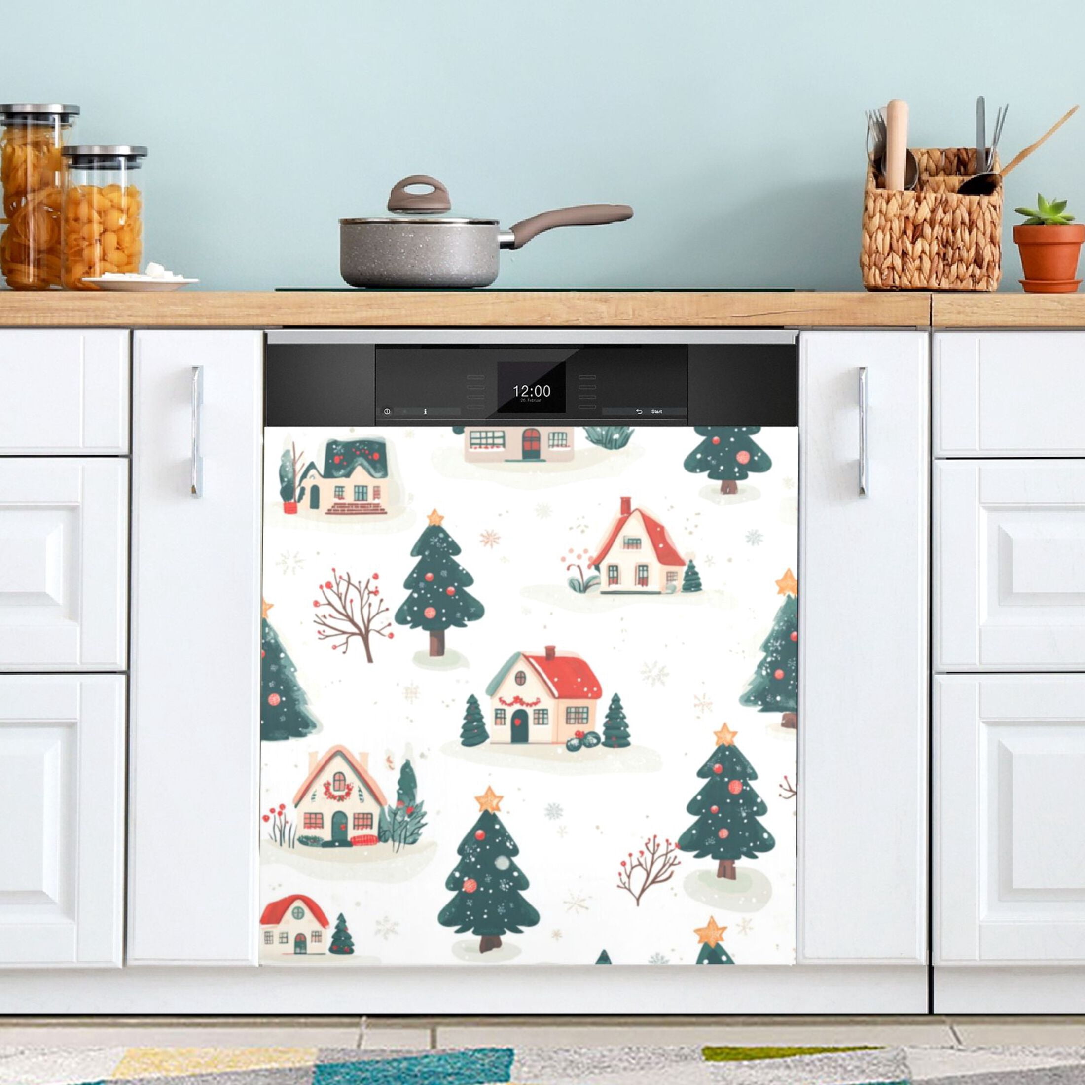 Dishwasher Magnetic Sticker 23x26 Inch Refrigerator Magnetic Sticker Washing Machine Magnetic Sticker Kitchen Panel Magnetic Sticker Home Decor Cartoon Cute Christmas House