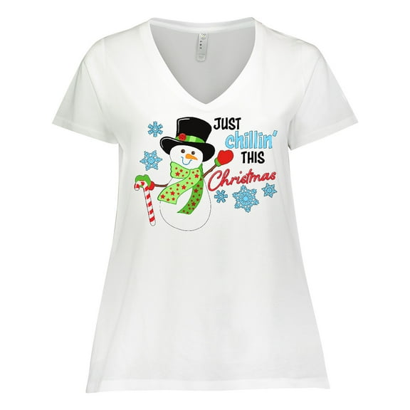 Inktastic Just Chillin' This Christmas Fun Snowman in Top Hat Women's Plus Size V-Neck T-Shirt