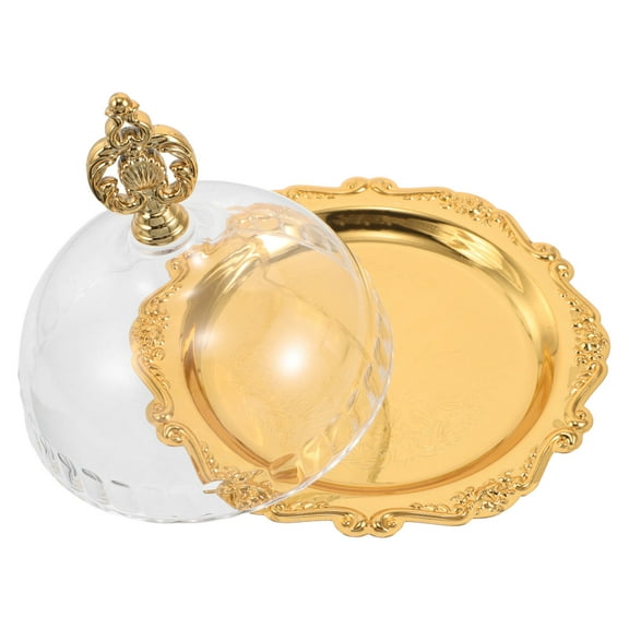 HOOWIFFY Golden Iron Art Cake Dome with Round Shape for Wedding and Food Display, Elegant Dessert Cover