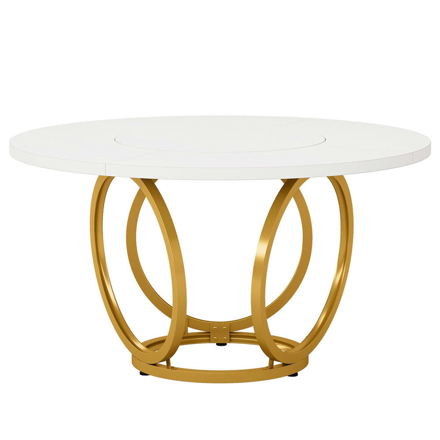 Demi Bonn 47" Modern Round Dining Table for 4 People, Kitchen Dinner Table with Metal Base for Dining Room, Home, Living Room Furniture, White