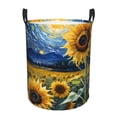 thumbnail image 1 of Balery Starry Sky Sunflower Cesta de ropa redonda con asas, impermeable, independiente, para ropa, juguetes, dormitorio y familia-Small, 1 of 6
