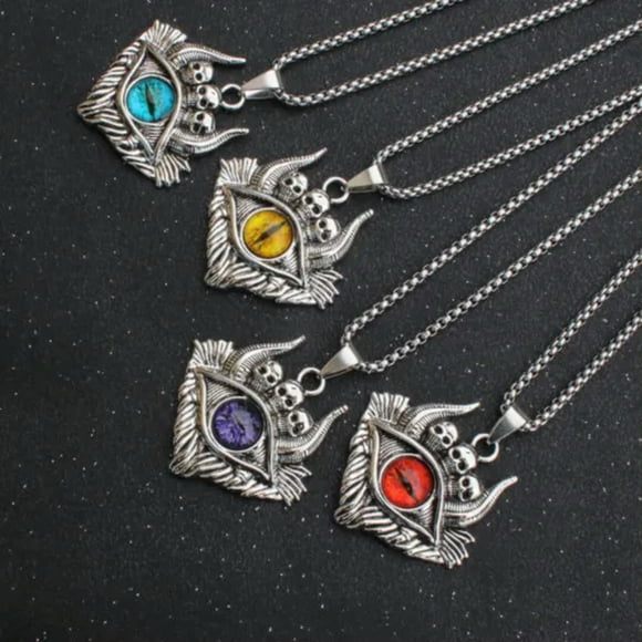 HOOUN 4pcs titanium steel Evil eyes Pendants Necklace 20inches