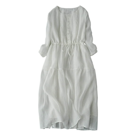 Bixock Women Midi Dress,Dress for Women Round Neck Loose Solid Color Casual Shift Dress