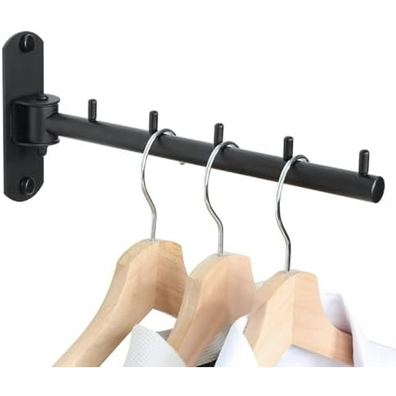 Swing Clothes Hanger, Wall Mounted Garment Bar-Hanger Holder Hooks, Heavy Duty Folding Drying Rack, Space Saving Clothing Hanging System, Closet Storage Organizer, Black