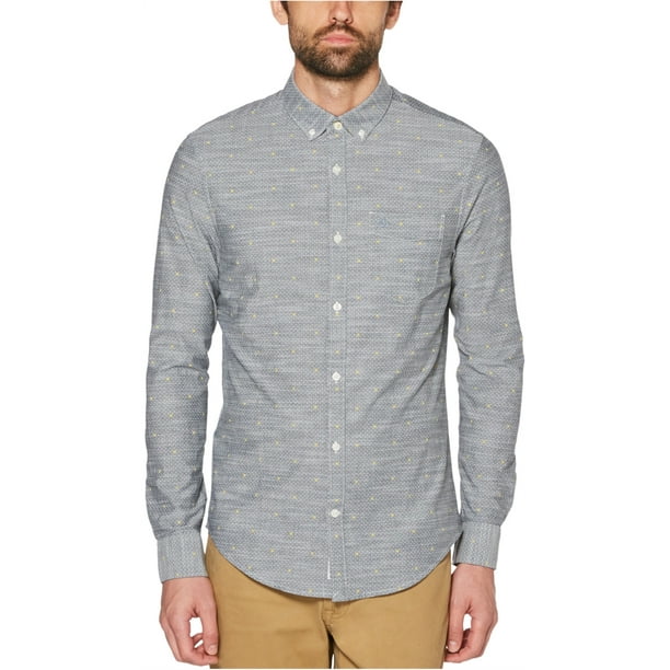 Penguin Camisa con botones de lunares para hombre, gris, XX