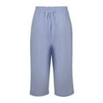 thumbnail image 6 of Women's Casual Pants Linen Shorts For Women Knee Length Shorts Casual Drawstring Elastic Waist Shorts Loose Athletic Beach Shorts,Blue Women's Casual Pants L, 6 of 6