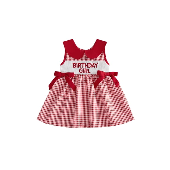 BemeyourBBs Toddler Baby Girl Birthday Dress 1 2 3 4 Years Old Birthday Outfits Sleeveless Doll Collar Plaid Print A-Line Casual Party Dress Summer Plaid Gingham Dress