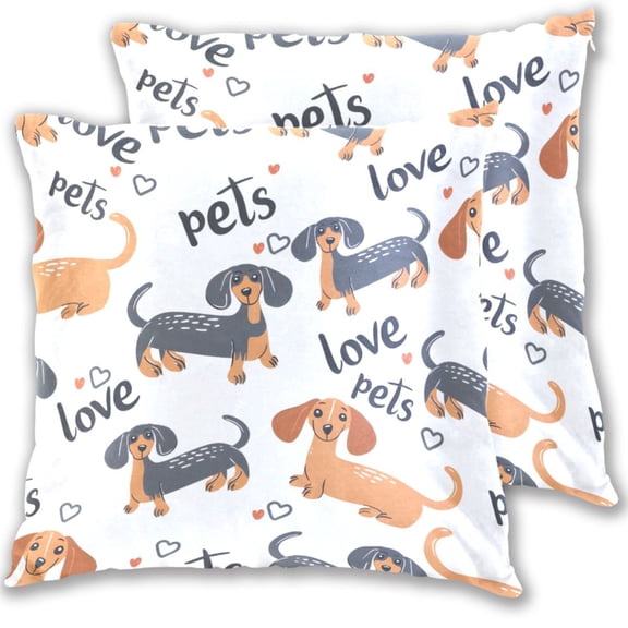 Cute Dachshund Dogs Hearts Love Valentine Throw Pillow Covers Pillowcases 16 x 16 Inch Home Decor 2 Packs for Bedroom Sofa