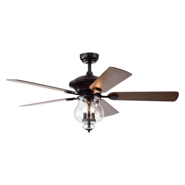 Topher 52 Inch 5 Blade Antique Bronze Lighted Ceiling Fans With Clear Glass Shade Remote Controlled Com Topher 52 Inch 5 Blade Antique Bronze, How To Make Light Shades For Ceiling Fan