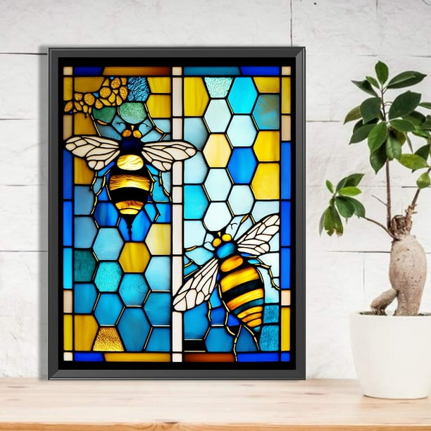 Lutabuo 5D DIY Full Round Drill Diamond Painting Stained Glass Bee