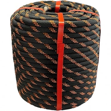 Arborist Rigging Rope Bull Rope Black 1/2 in x 150ft Polyester Braided Arborist Rope 48 Strands for Tree Work Camping or Swinging