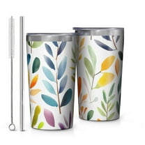 Colorful Leaves Pattern 10oz Tumblers Stainless Steel Tumbler with Lid and Straw,Vacuum Insulated Double Wall Travel Tumbler Cups with Cleaning Brush for Coffee, Tea