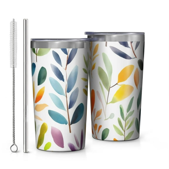 Colorful Leaves Pattern 10oz Tumblers Stainless Steel Tumbler with Lid and Straw,Vacuum Insulated Double Wall Travel Tumbler Cups with Cleaning Brush for Coffee, Tea
