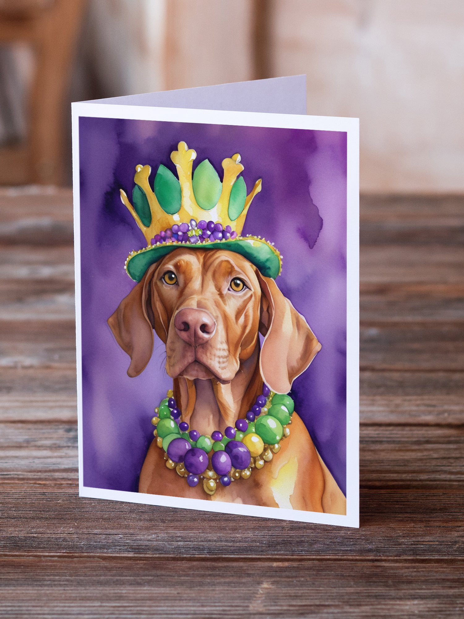 Vizsla King of Mardi Gras Greeting Cards Pack of 8 7 in x 5 in