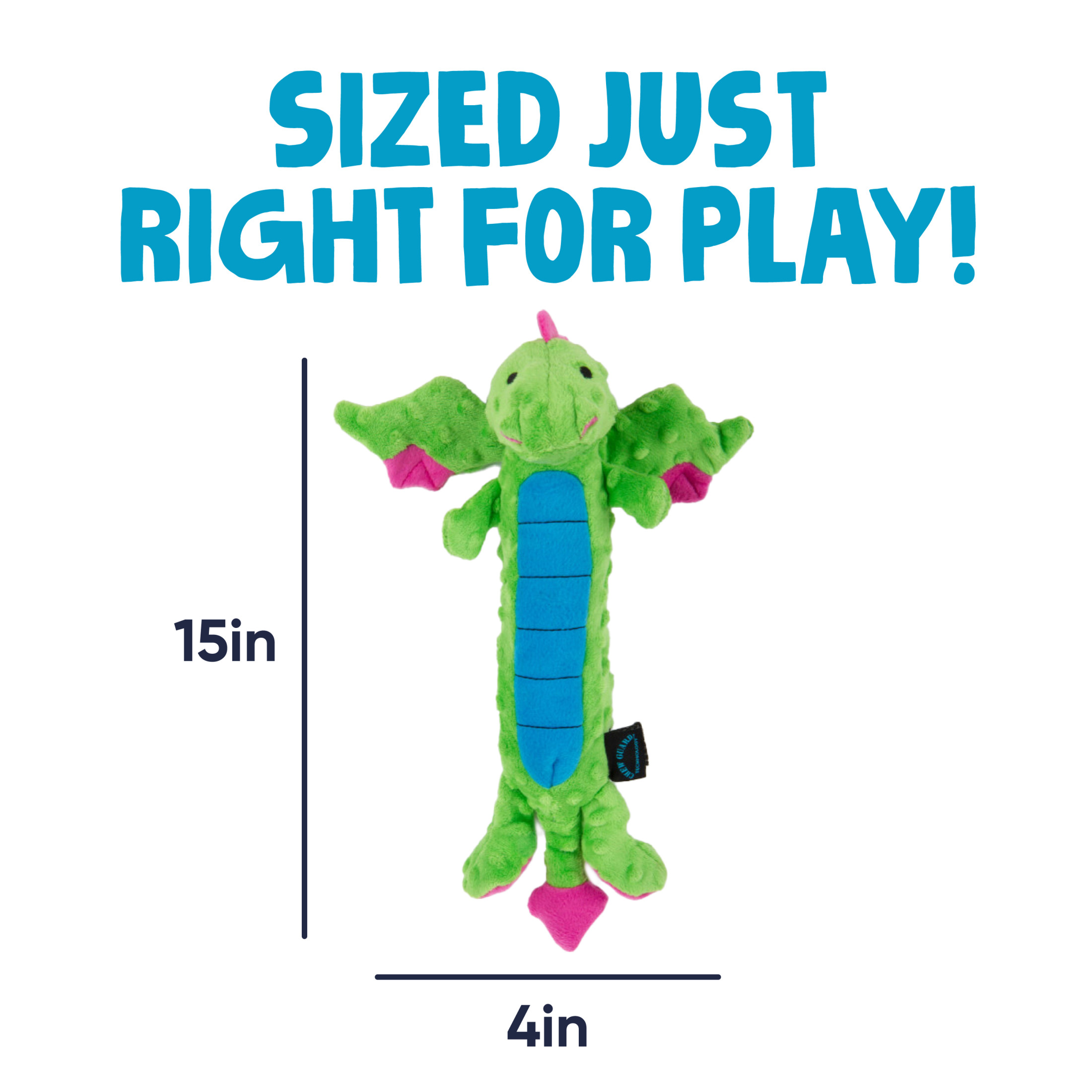 goDog Skinny Dragons Squeaky Plush Dog Toy, Green photo 7