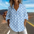 thumbnail image 3 of JTZGDY Long Sleeve Womens Fall Tops Loose Fit V Neck Button Down Graphic Tshirt Blouses Dressy Casual Elegant Tunics Collared Work Shirts Blue#02 XL, 3 of 6