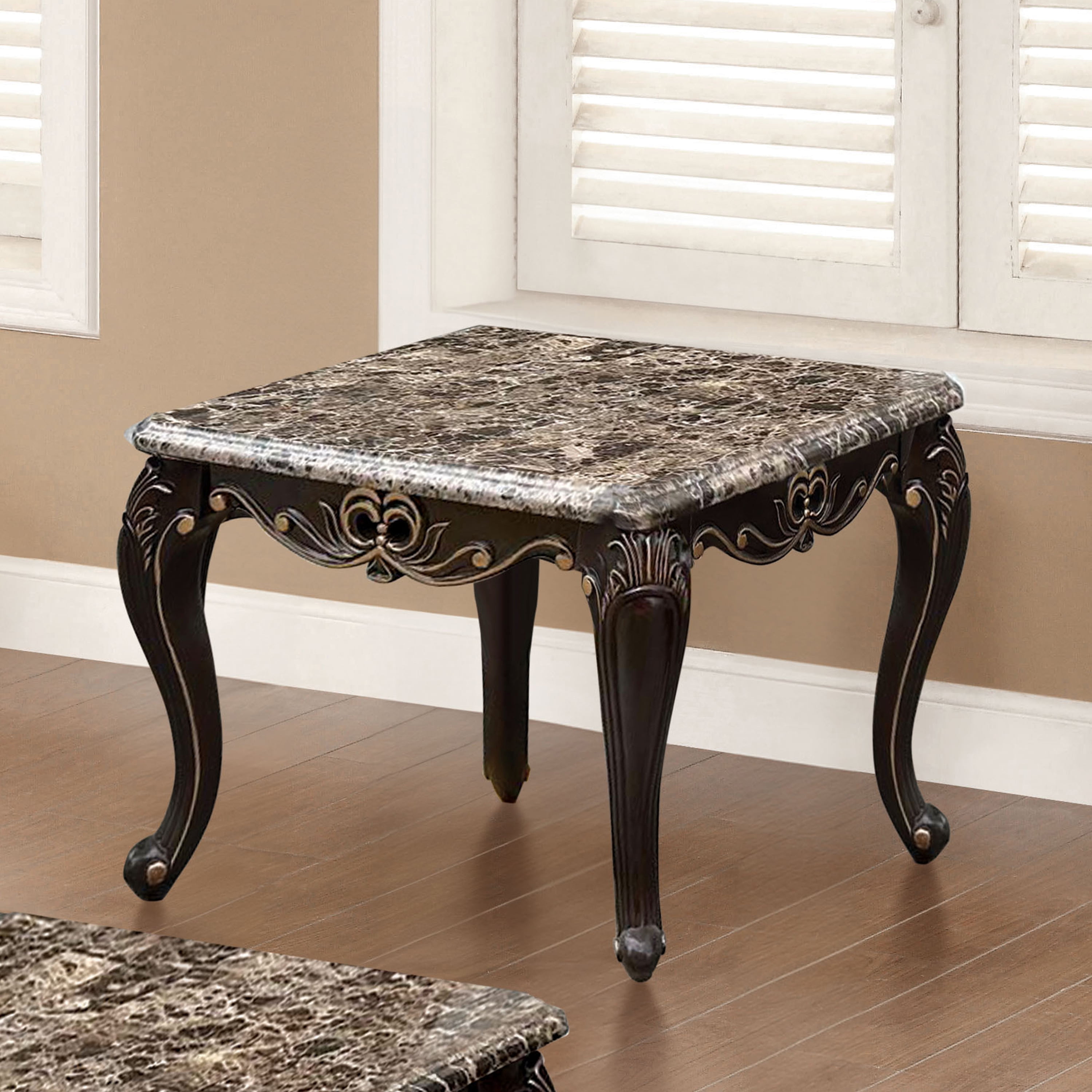 Furniture of America Esteran Traditional Indoor Genuine Marble Top End Table, Dark Walnut