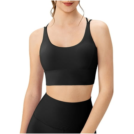 Sports Bras for Women  Padded Sports Bra Tank Tops Crisscross Back High Support Gym Camisole Strappy Yoga Workout Running Shirts Workout Tank Tops Lady Built in Bra Black S