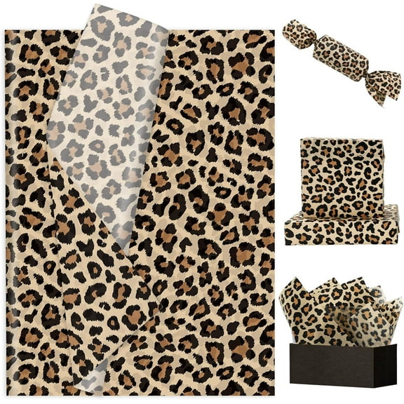 60 Sheets Leopard Print Tissue Paper Gift Wrapping Paper Brown Safari Animal Cheetah DIY Art Crafts Tissue for Wedding Birthday Holiday Party, 14 x 20 Inch