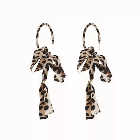 Women Fabric Wrapped Leopard Print Hoop Earrings, Bohemian Big Circle Earrings with Ribbon, 1.97 Handmade Colorful Statement Earrings