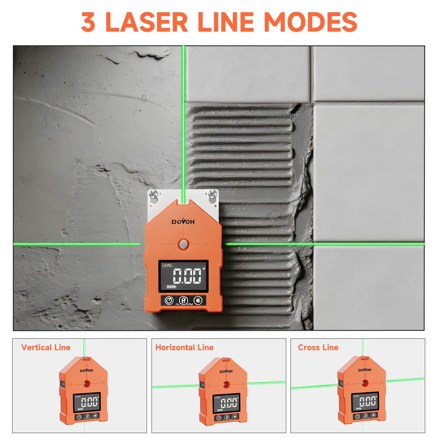DOVOH 3-in-1 Digital Angle Finder Laser Level, Green Beam Magnetic Rechargeable Inclinometer Measuring Tool,WG-3L