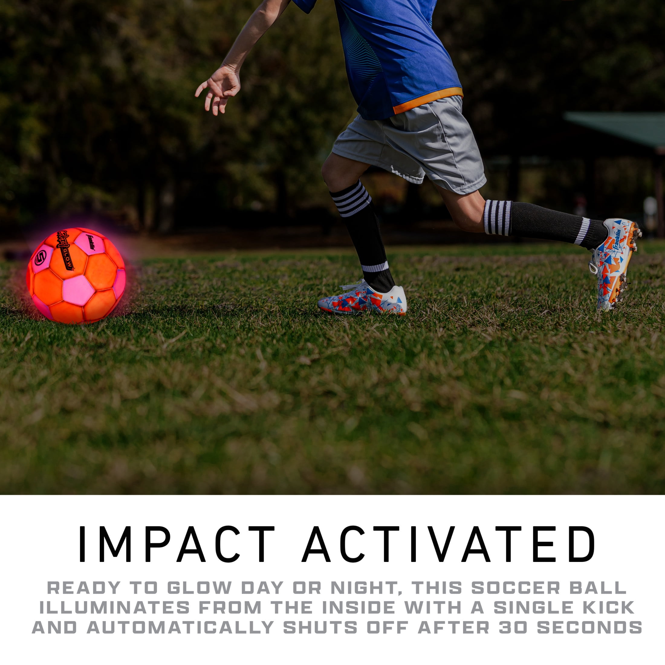 Franklin Sports Glow in the Dark Soccer Ball - Crazy Glow Light Up Indoor + Outdoor Soccer Ball - Official Size 5 - Air Pump Included - Perfect Gift for Kids + Adults