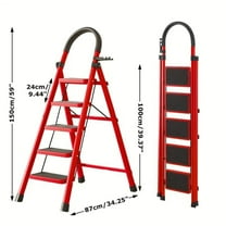 5 Step Lightweight Folding Step Ladder steel Step Stool with Widened Anti-Slip Strip Pedal Convenient Handgrip,Multi-use for Household and Office-red