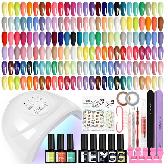 Kit de esmaltes de uñas en gel Phoenixy UV Light, 45 colores, juego de 64 piezas